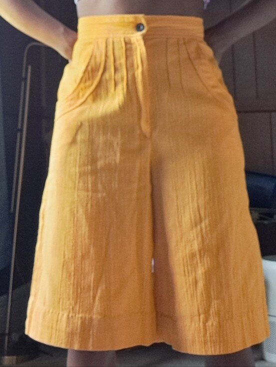 Pants - High-Waist Mustard Yellow Wide-Leg Women’s Shorts